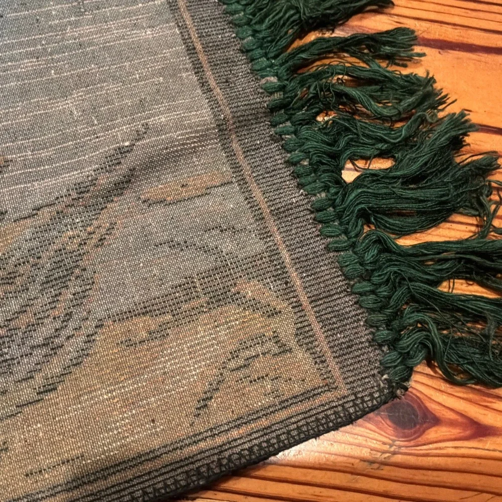 VTG Velvet Peacock Tapestry Wall Hanging Forest Landscape Fringed Whimsigoth EUC